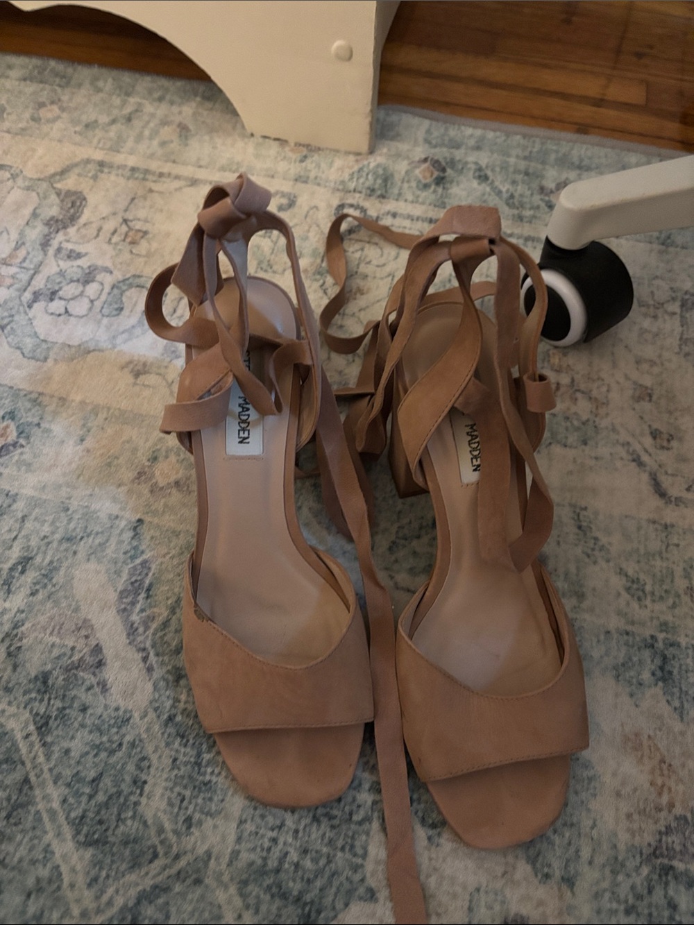 Steve Madden Suede Lace-Up Block Heel Sandals in Tan